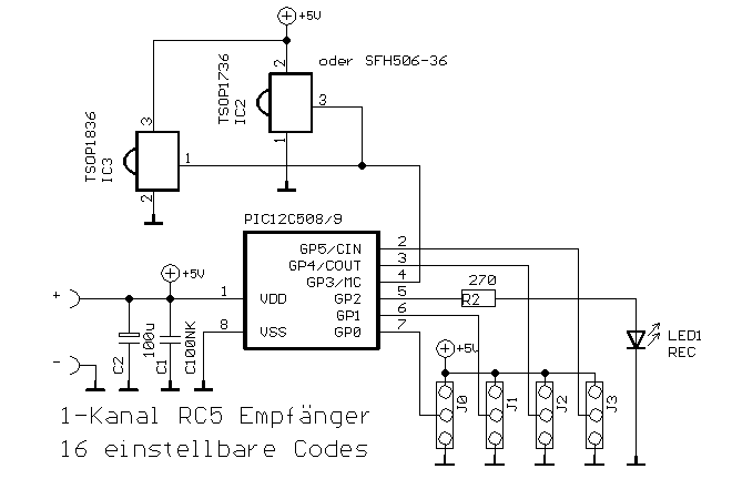 1-Kanal RC5 Empfnger mit 16 Codes